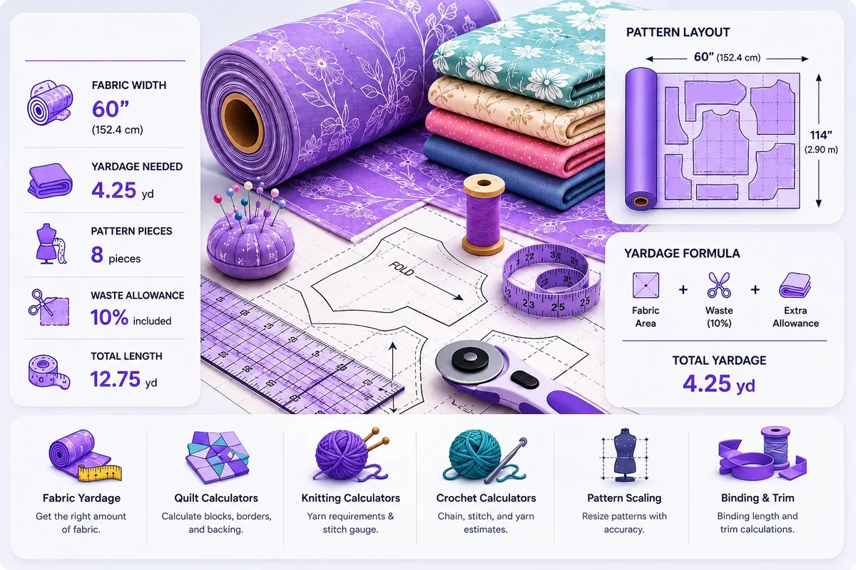 Yarn and fabric calculators — yardage, gauge and skeins